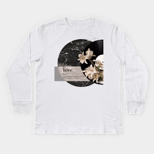 Vinyl vintage retro aesthetic beautiful bloom flowers quote quotes inspiration motivation sky record love romantic clouds notes marble elegant sky Kids Long Sleeve T-Shirt
